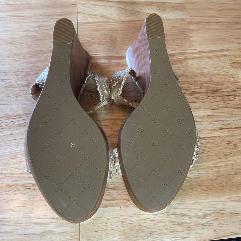 Jack Rogers Gold Metallic Leather Whipstitch Rondelle Wedge Sandals Womens 11M